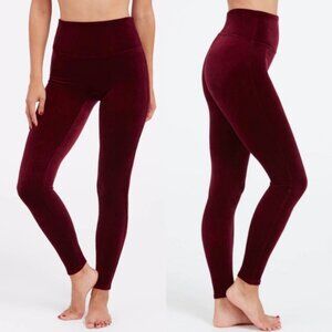 Spanx Stretch Velvet Leggings Size Large 2070 Rich Burgundy NWT
